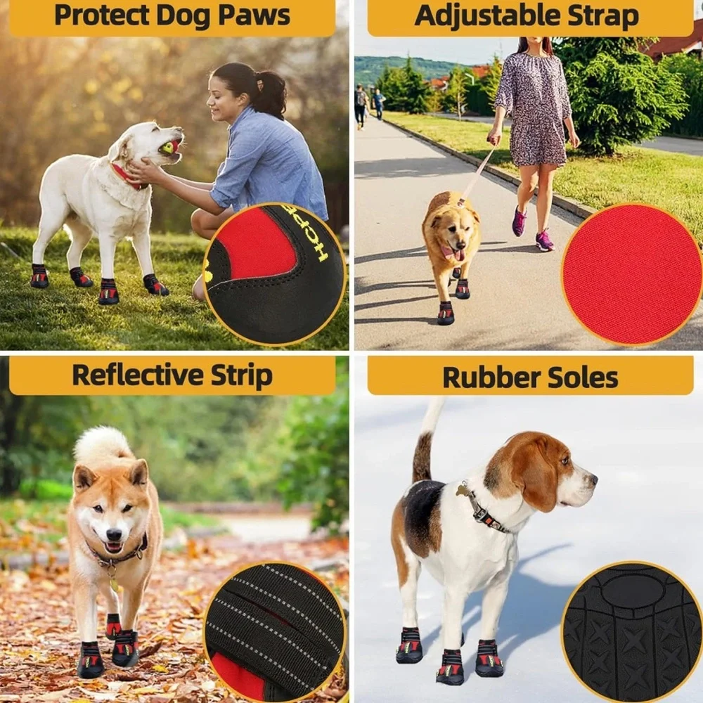 HCPet Waterproof Dog Boots XL (Size 8) | Set of 4 | Anti-Slip Paw Protectors